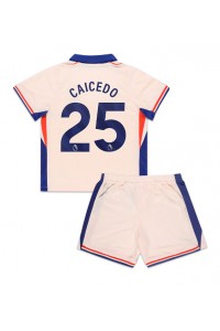 Chelsea Moises Caicedo #25 Jalkapallovaatteet Lasten Vieraspeliasu 2024-25 Lyhythihainen (+ Lyhyet housut)